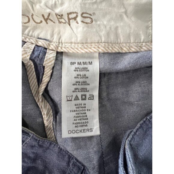 Dockers Womens Blue Linen-Blend Cropped Pants Size 8P Petite lagenlook beachy - Picture 4 of 13